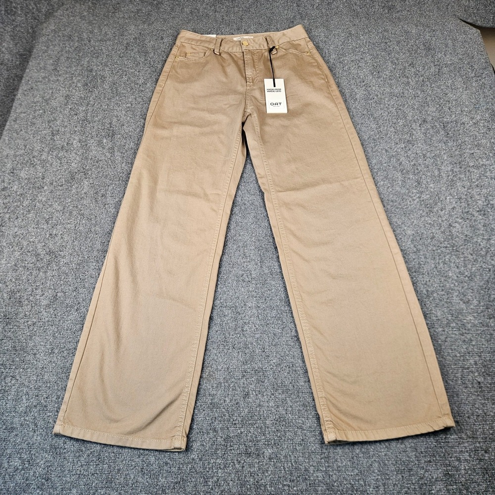 OAT New York Cloud Luxe Denim High Rise Wide Leg Pants Tan Khaki Size 0/25 NEW